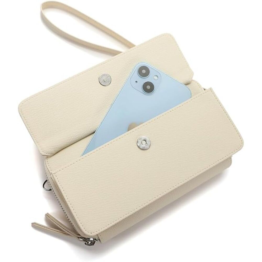 Women Apricot White Imported Faux Leather Crossbody Purse With Phone Pocket Bag - Picture 3 of 4